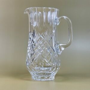Vintage Clear Crystal Cut Glass Pitcher – Fan & Crosshatch Pattern, Heavy Lead